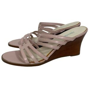 Nicole Padlock Leather Light Pink Strappy Wedge Heeled Sandals Cottage Size 8M